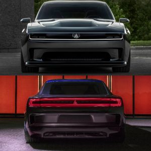 Dodge Charger Daytona SRT EV Fratzog logo illuminated at both the front and rear